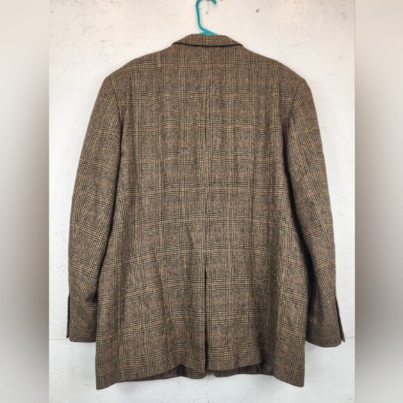 Tasso Elba Men’s Sport Coat Blazer Suit Jacket 100% Camel Hair Brown‎ Plaid 46L - Picture 2 of 11
